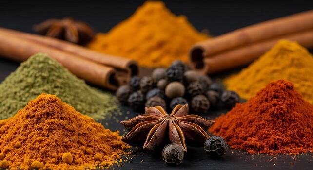 colorful spices in natural lighting with rich authentic textures photo